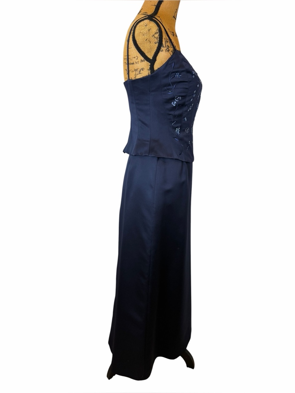 Vintage Michelangelo Navy Satin Beaded Corset Maxi Skirt Set USA Size 6 - Picture 6 of 10